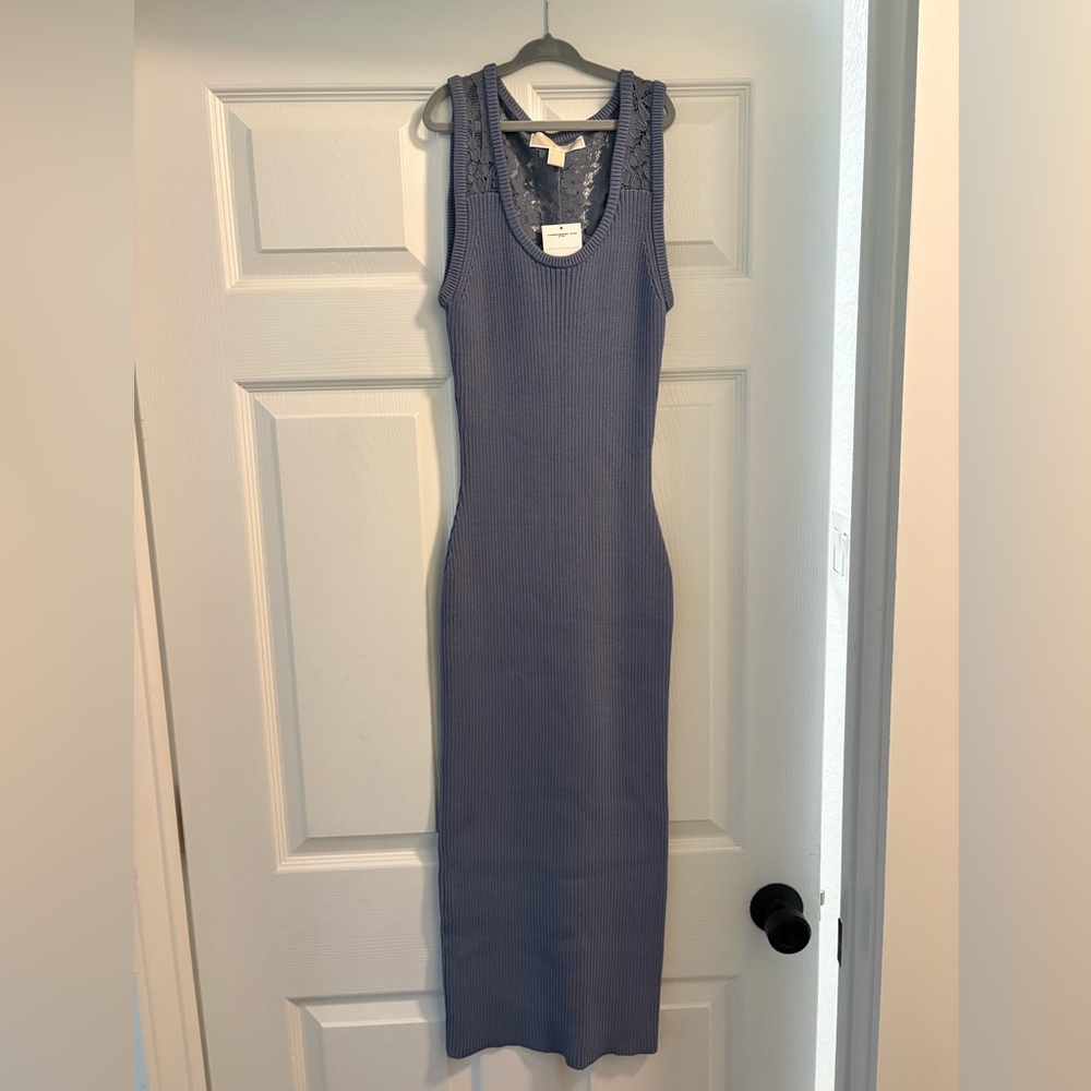 Michael Kors Ribbed Stretch Viscose Knit Tank Midi Dress in Smoke l Small NWT